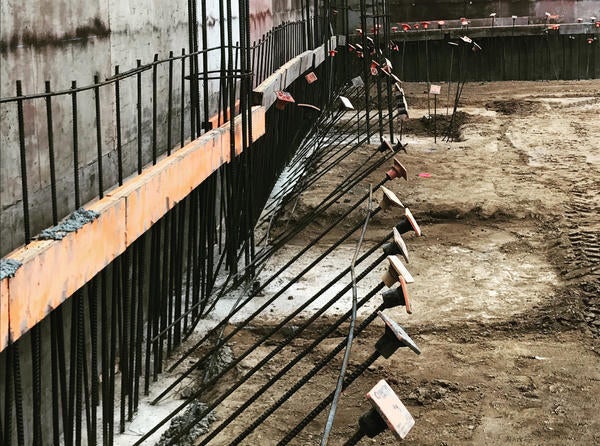 Shotcrete wall angled rebar