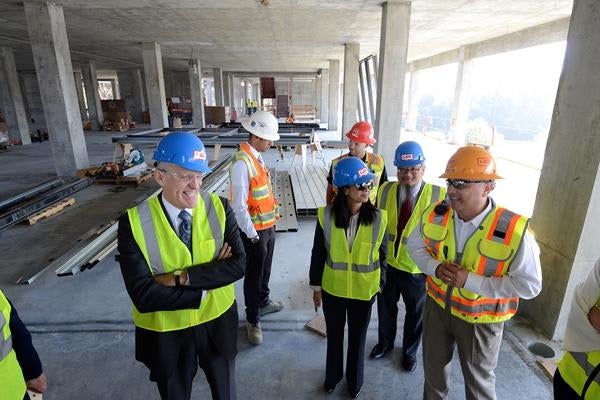 Chancellor Wilcox with tour group at MRB1